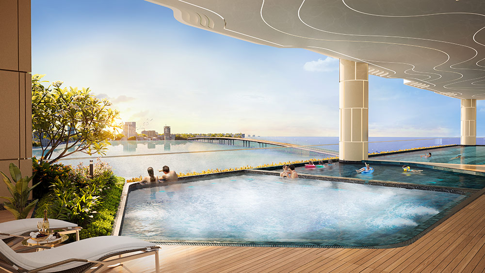Tầm nhìn ngoạn ngoạn mục từ hồ nước nóng Jacuzzi tại Welltone Luxury Residence